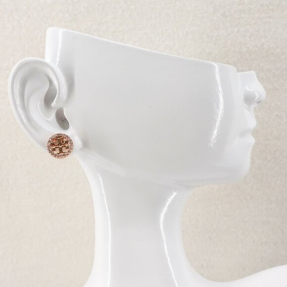 Tory Burch Miller Pavé Stud Earrings Rose Gold/Crystal OS - Picture 4 of 8